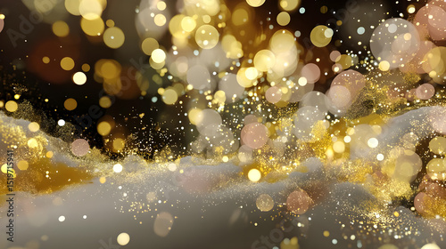 Golden Sparkles and Bokeh Lights in a Dreamy Background Scene