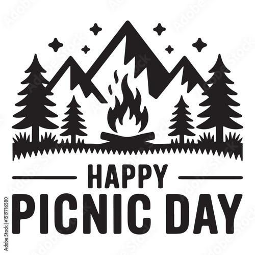 International picnic day june campfire in mountains