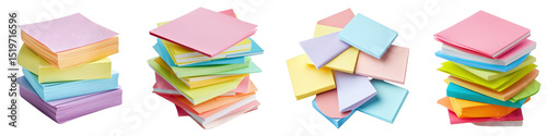 Stack of colorful sticky notes isolated on transparent background.