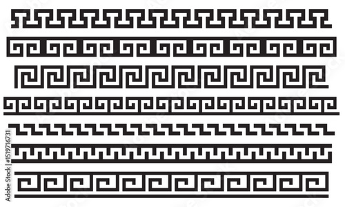 Flat Greek key ornament set seamless vector patterns with bold lines