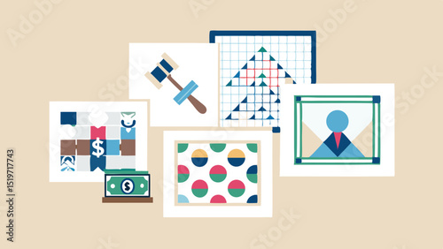 Flat design icons representing business strategy and competition.