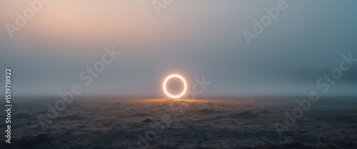 Enigmatic Portal. A Glowing Ring in a MistShrouded Landscape, Mystery Unveiled photo