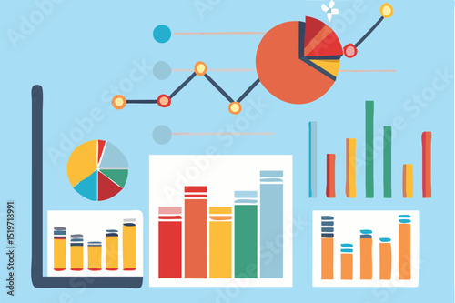 Colorful data charts and graphs illustrate successful business growth.