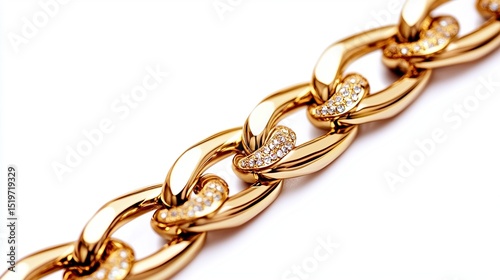 Close-up of a gold chain bracelet with tiny diamonds
