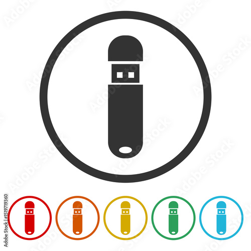USB Memory icon. Set icons in color circle buttons