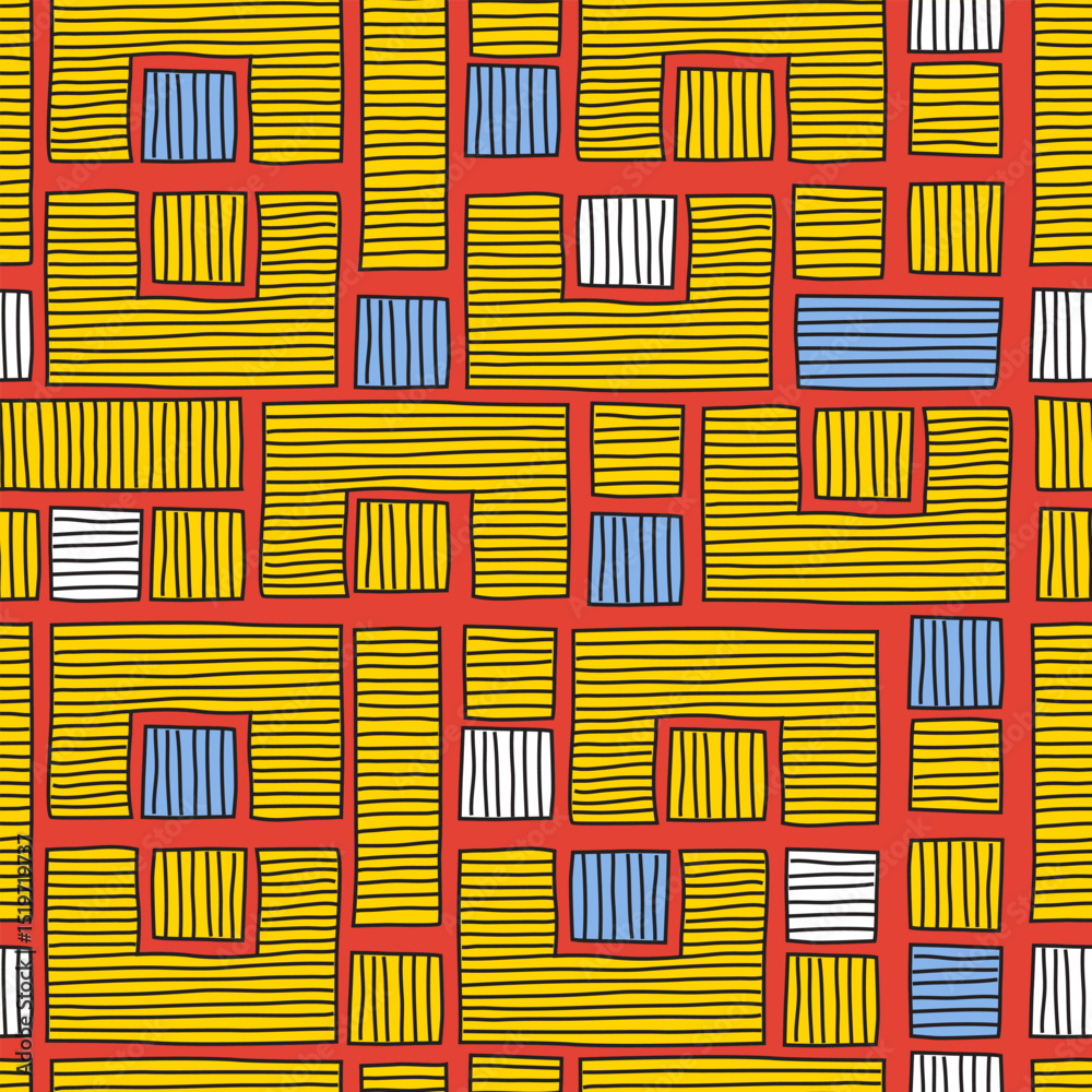 Ethnic Geometric Abstract Pattern in Earth Tones. Hand drawn lines. Seamless pattern design