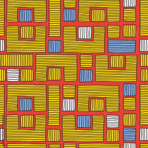 Ethnic Geometric Abstract Pattern in Earth Tones. Hand drawn lines. Seamless pattern design