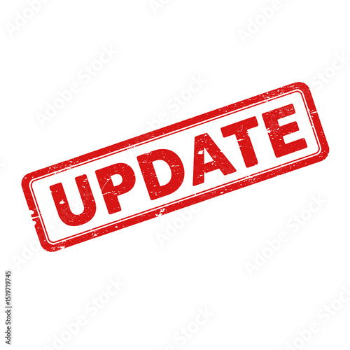 Update red grunge rubber stamp isolated on transparent background, png image 