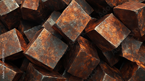 Raw iron ore chunks with rough texture and metallic reflections in natural light