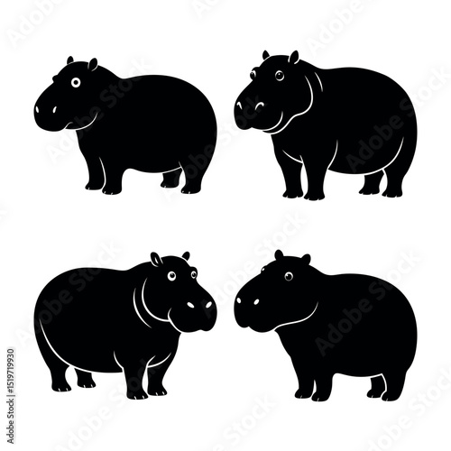 Hippo Black Silhouette Vector Artwork Collection