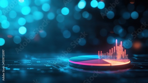 Analyzing data trends digital graphs virtual environment infographics tech-focused analysis blue bokeh background
