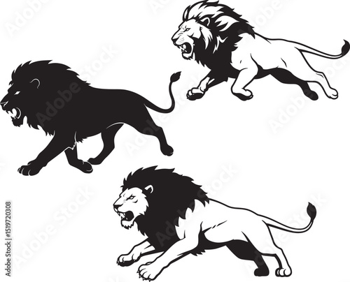 Lion black silhouette vector, Simple silhouette Design vector icon with white background. Wild Animal Vector.