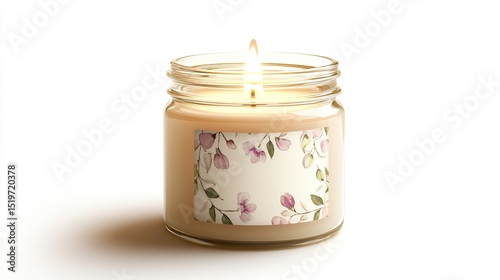Clear glass jar candle with floral label