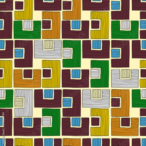 Ethnic Geometric Abstract Pattern in Earth Tones. Hand drawn lines. Seamless pattern design