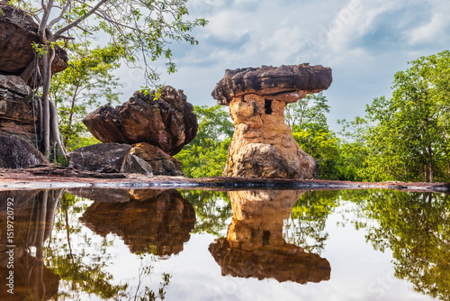 Nang U-sa's tower, sand stone pillar in Phu Phra Bat historical park, Udon Thani province, Thailand.