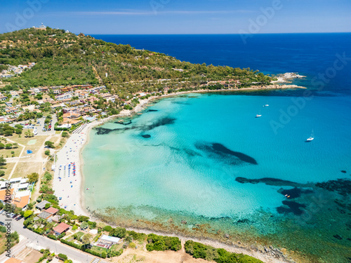 Fototapeta Naklejka Na Ścianę i Meble -  Aerial view to Porto Frailis bay, Tortolì, Ogliastra, Nuoro, Sardinia, Italy, Europe