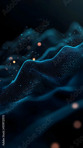 Abstract Digital Wave Pattern With Blue Dots On Dark Background