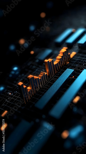 Closeup Circuit Board Design With Orange Lights