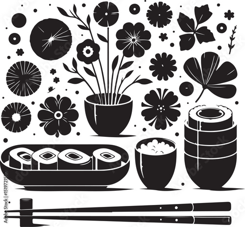 Sushi Platter and Chopsticks Vector Icon