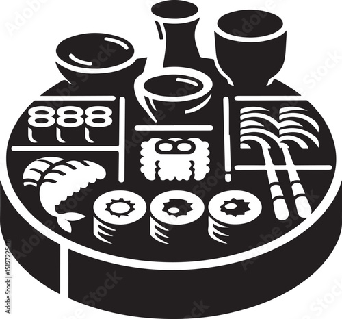 Sushi Platter and Chopsticks Vector Icon