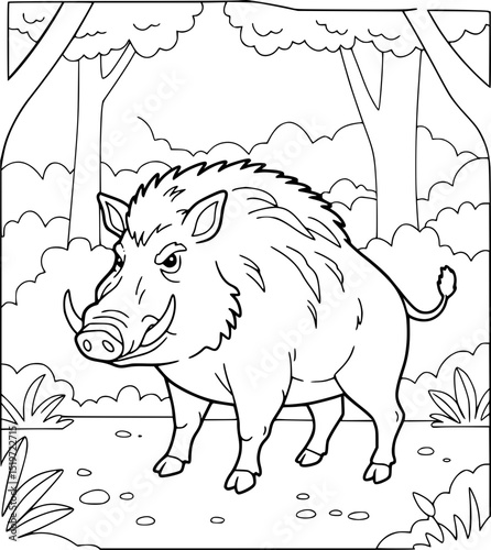 wild pigs that live in the forest, coloring pages