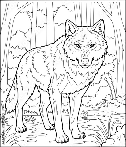 wolves that live in the forest, coloring pages
