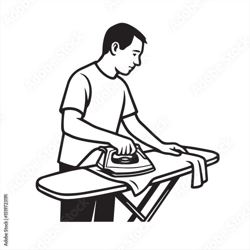 man ironing clothes