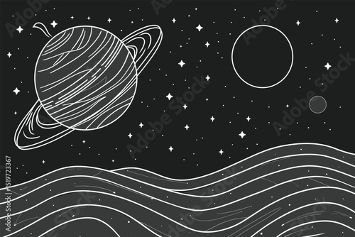 A vector illustration of Outer Space Outline Coloring Page.