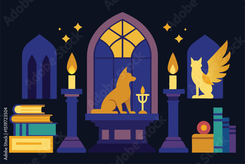 illustration of a church in night