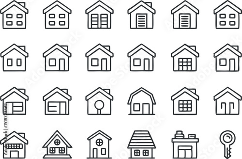 Collection of diverse hand drawn house icons representing homes and real estate concepts