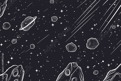 A vector illustration of Outer Space Outline Coloring Page.