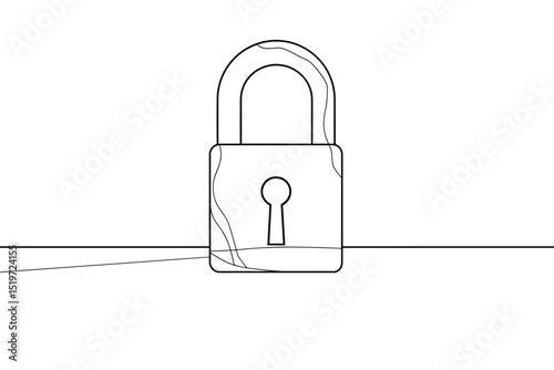 Padlock symbol in continuous line drawing style. Line art of lock icon. Vector illustration. Abstract background.