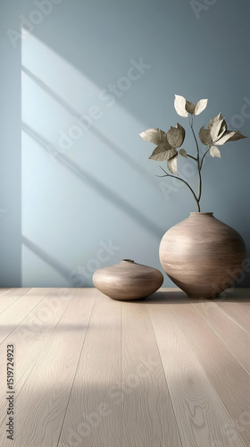 Light Gray Room With Light Brown Vase And Plant
