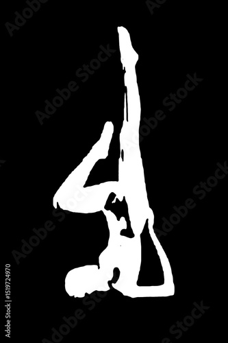 black vector image silhouette modern yoga exercises, beauty, body line art. For use as a brochure template or for use in web design.