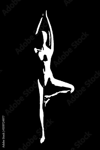 black vector image silhouette modern yoga exercises, beauty, body line art. For use as a brochure template or for use in web design.