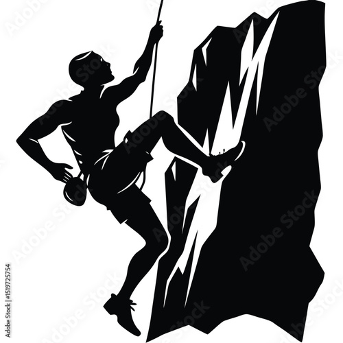 Climber Ascending Sheer Rock Face A Silhouette of Adventure