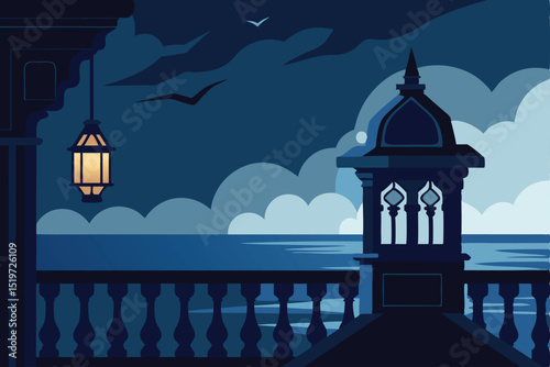 vector illustration of a mosque in the night