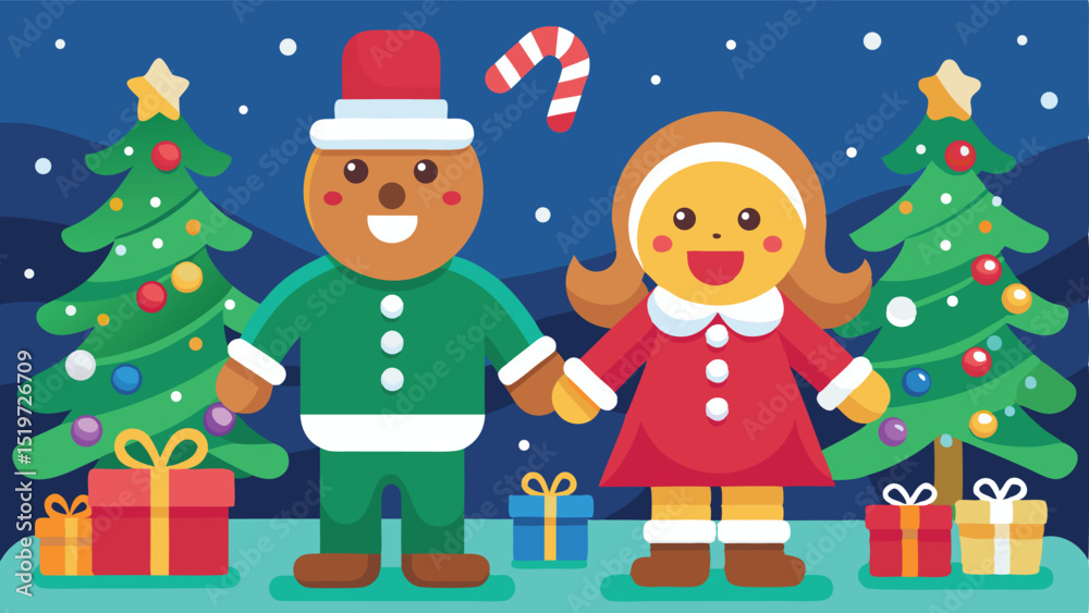 custom made wallpaper toronto digitalFestive Christmas Scene with Gingerbread Characters Trees Presents and Candy Cane