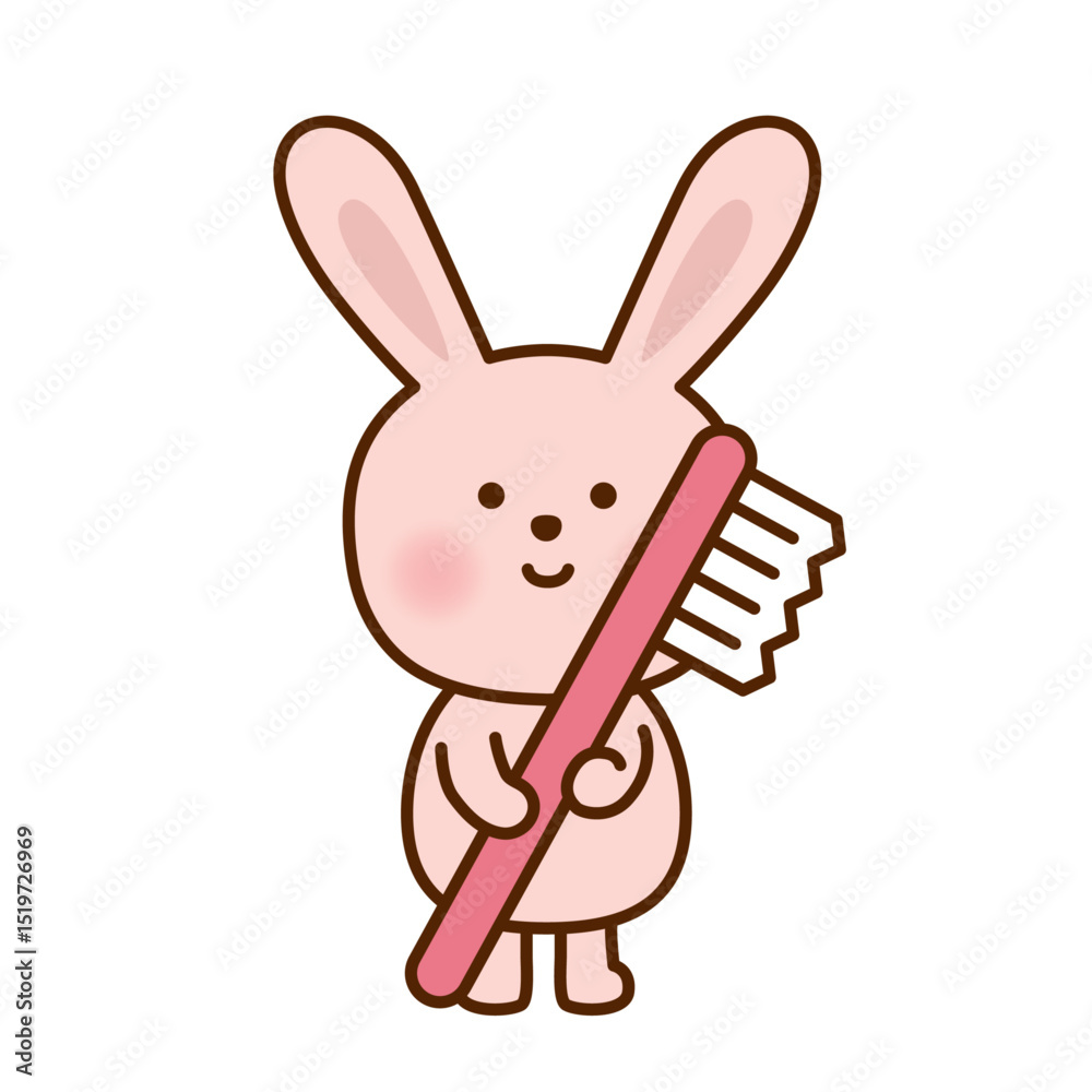 Obraz premium 歯ブラシを持ったかわいいうさぎのイラスト