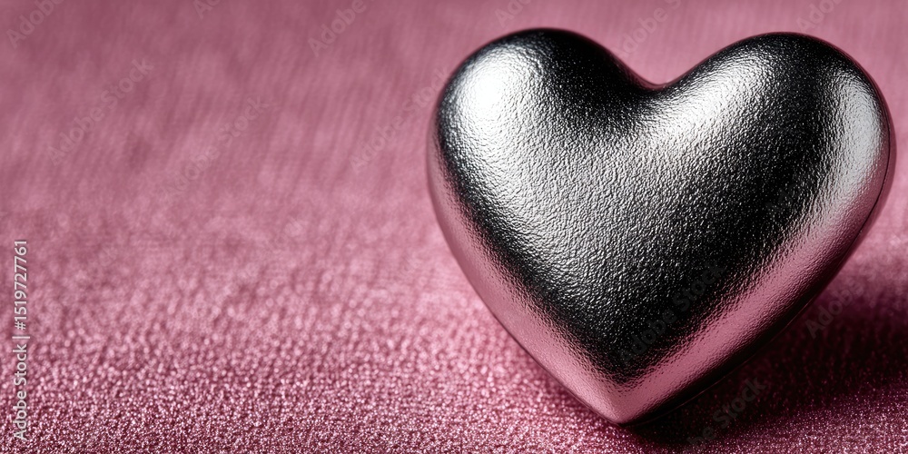 Fototapeta premium a single silver heart on a pink background