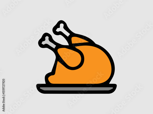 The image depicts a vector illustration of a roasted turkey placed on a serving tray.
