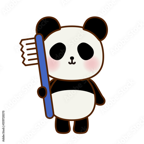 歯ブラシを持ったかわいいパンダのイラスト