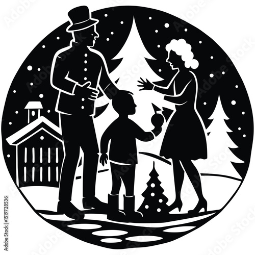 Vintage Christmas Family Scene A heartwarming winter illustration