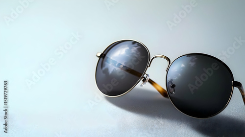 Round Sunglasses With Dark Lenses On Light Background