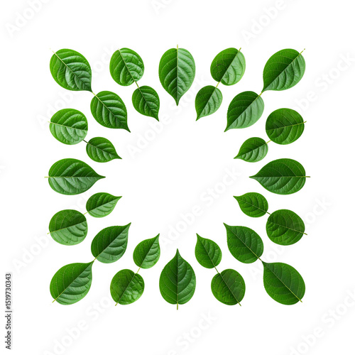 Vibrant green leaves frame isolated on lush leaf dark on transparent background