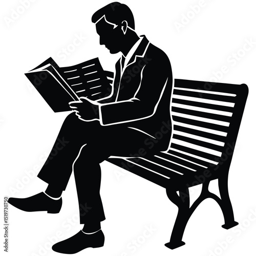 Silhouette of Man Reading Newspaper on Park Bench