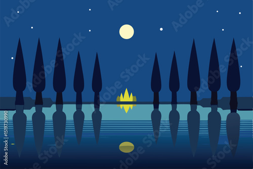 night landscape with moon and stars