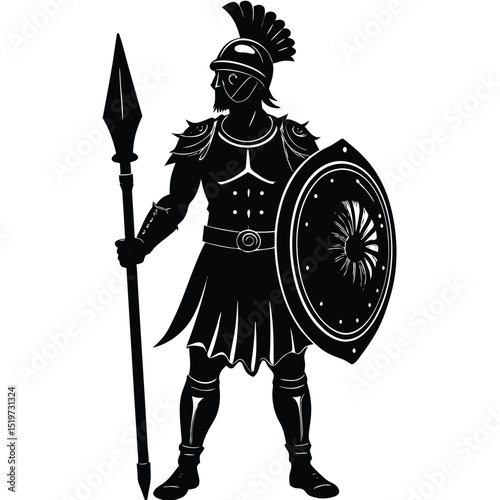 Ancient Greek Hoplite Warrior Silhouette Illustration