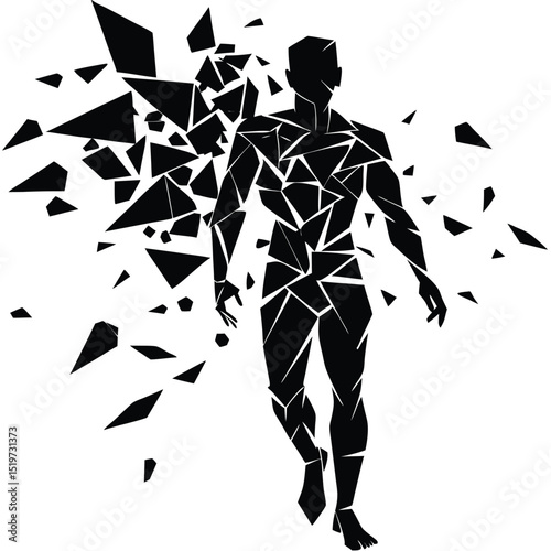 Shattered Man Abstract Illustration of Fragmentation and Transformation