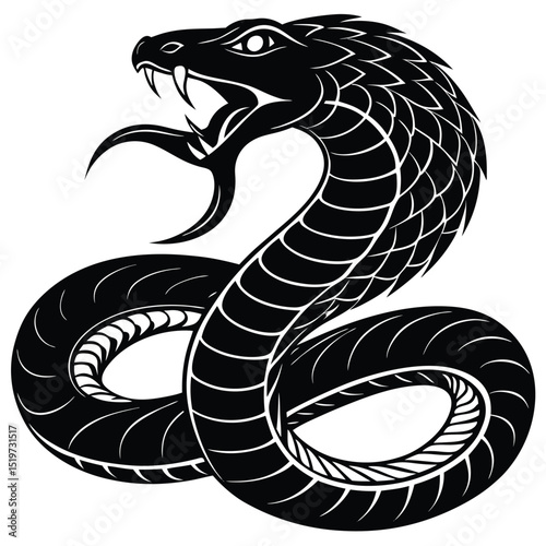 Aggressive Black Cobra Snake Illustration Vector Graphic Design